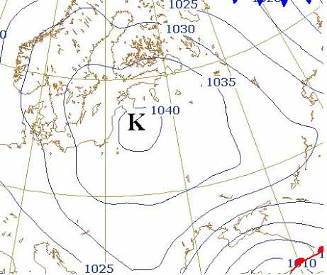 Hall joon on ÃµhurÃµhu samajoon (isobaar). AntitsÃ¼klonis pÃ¶Ã¶rduvad tuuled pÃ¤ripÃ¤eva Ã¼mber keskme.