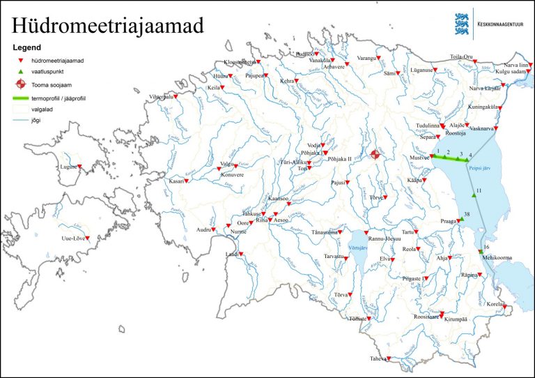 Pinnavee hüdromeetriavõrk seisuga 1.01.2016